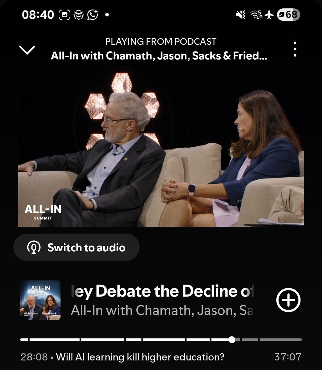 From all this talk at the <a href="/allinsummit/">All-In Summit 2025</a> (which even more important and after <a href="/charliekirk11/">Charlie Kirk</a> murder) is:

Let's move from: Safe Space to Brave space !

<a href="/DavidSacks/">David Sacks</a>