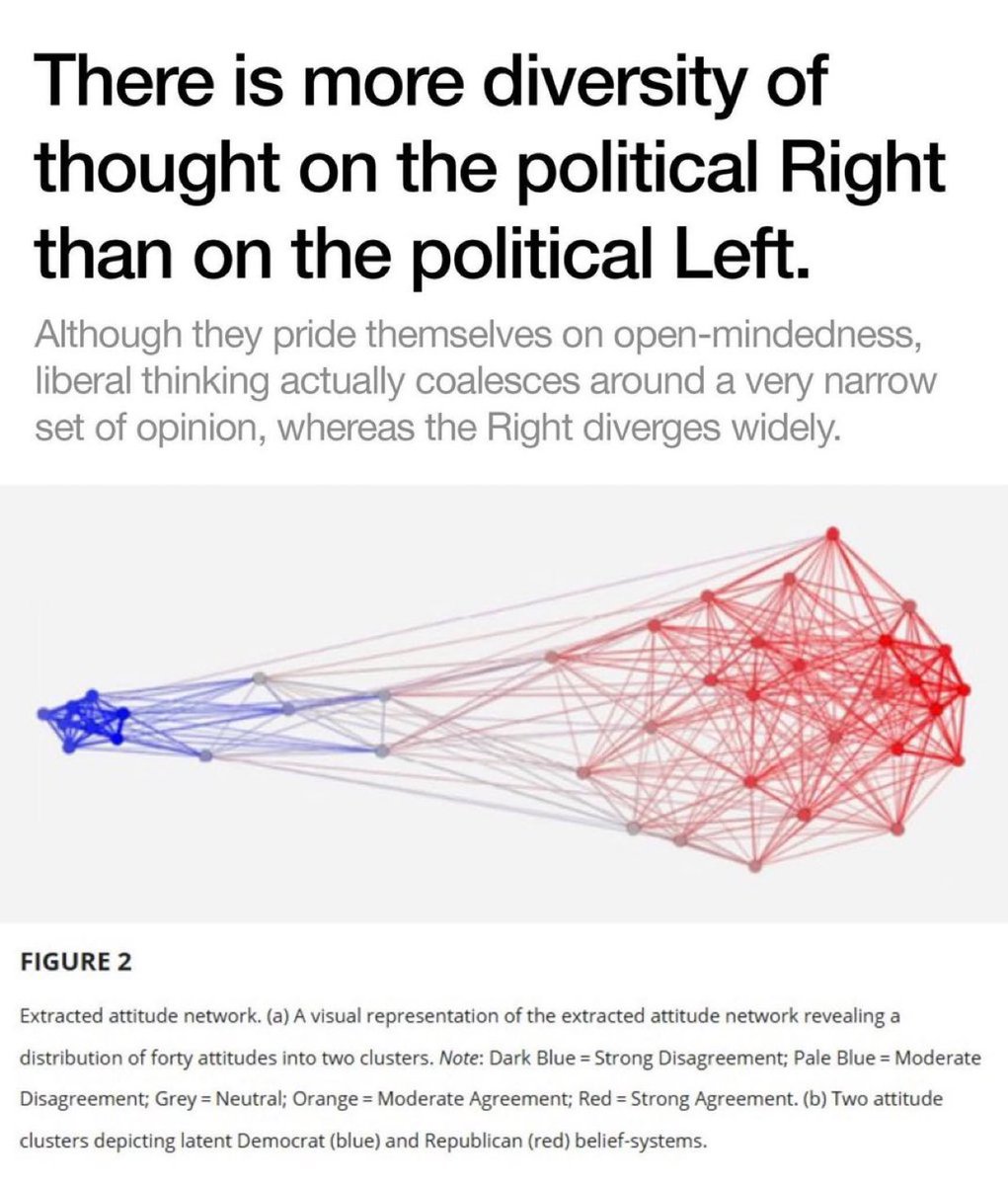 austinmcraig's tweet photo. It’s not symmetrical at all.

The Left is feminine coded.
It’s a feminine trait to affirm.
People on the Left feel the need to affirm everyone in their tribe, or anybody presenting as downtrodden. So if anyone in-group deviates notably, it isn’t well received. Over time this has narrowed the Overton Window on the Left. It’s partly why Charlie Kirk was so threatening. He wouldn’t affirm anything he didn’t genuinely believe of his own mind and worldview, and would draw out even minor distinctions between similar views. This was always done in a tone of friendly debate, but was still culturally alien. It wasn’t affirming.

The Right is masculine coded.
It’s a masculine trait to prove.
People on the Right have no problem saying “I disagree with you, let’s hash this out. Prove it.” Call it debate, intellectual sparring, civil dialogue, whatever. The Right is perfectly comfortable disagreeing. As a result, the Overton Window on the Right is much bigger than the Left. It’s the “big tent” party now for that reason. It’s how Musk, RFK Jr, Gabbard and others were able to join. Do they agree on everything? Obviously not, but they also acknowledge that they don’t need to agree 100% to make progress toward their mostly-mutual goals.

The result of all this:
The Left, in their fervor to affirm and welcome the downtrodden, have drifted further left to affirm and welcome ideological radicals agreeable to their priors. They’ve also narrowed the range of acceptable speech/thought.

The Right then exists in territory so far away from what the Left will even *look* at that it ALL looks like “far right” extremism to them. That’s how a politically moderate Christian Conservative like Charlie Kirk gets called a “Nazi, bigot, Fascist,” etc. and the whole Left believes it. They 1) Won’t examine his remarks themselves, even though it’s ALL available, archived, unedited, and easy to find, and 2) Must affirm each other, their leaders, and the weakest and most radical among them. If a particularly fragile person says “he made me FEEL UNSAFE!” then the entire tribe must AFFIRM that person’s feelings because all feelings are valid (even if the feeling is asserting something counterfactual)!

I don’t suppose it’s always been like this. But it is definitely like this now.

Everybody on the Right has been through the Left’s ideological landscape, spent time there, travelled those lands, watched their movies, listened to their arguments, and concluded it’s emotionally motivated nonsense. They don’t have much use for it.

That is not at all true of The Left. The Left are afraid of the Right’s ideological landscape, both because it’s more wild and openly hostile by nature, but more importantly, they can’t go there because their peers on the Left will judge them for even *looking* at it.

The modern American Left is a bizarrely insular, uncurious, histrionic tribe that doesn’t even understand itself, but will feverishly enforce its unquestioned rules. Another word one might use for that kind of group is a “cult.”