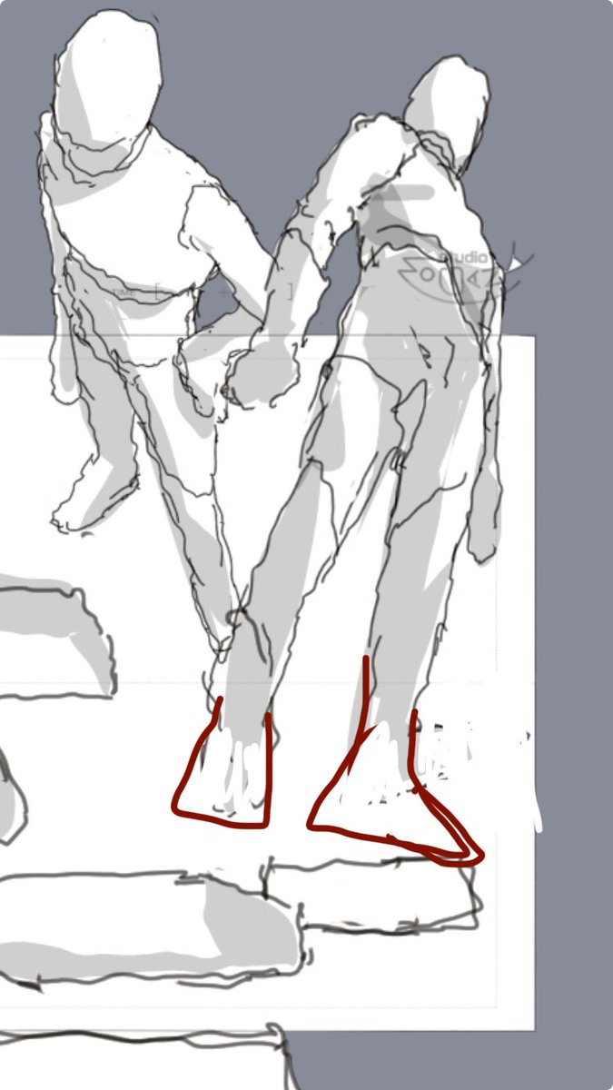 upupch's tweet image. キャラクターをアオリのアングルで描きたいからと言って不自然に足の裏を見せてしまうのはオススメしません！これだとキャラクターがつま先を不自然に上げてしまっています。足の裏面が大きく見える程の急アオリであれば身体はもっと圧縮されるはずです！
#画力UPチャンネル