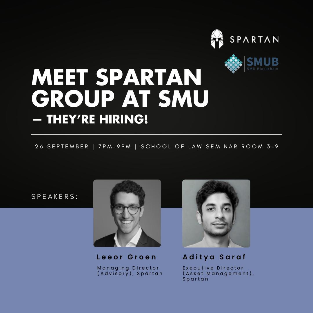 TheSpartanGroup's tweet image. Spartans @leeorgroen &amp;amp; @unnamedfizz are headed to @sgSMU this Friday. See you there! We're hiring 😉