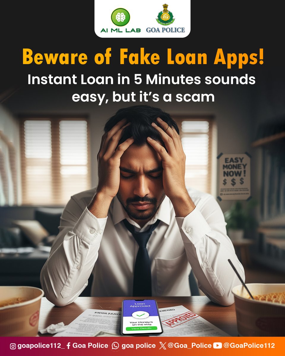 AIMLabGoaPolice's tweet image. #FakeLoanApps #LoanFraud #FintechScams #OnlineScams #FraudAlert #Cybersecurity #StaySafeOnline #DigitalSafety 
@Goa_Police @Varsha270819 @DGP_Goa @SPCyberGoa @spnorthgoa