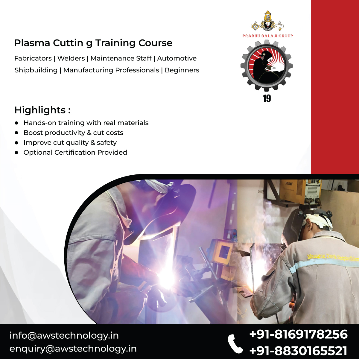 AWS_Tech_Center's tweet image. Plasma Cutting Training Services

✔️ Beginner (2–3 Days) &amp;amp; Advanced (5–7 Days)
✔️ On-site &amp;amp; Off-site learning
✔️ Safe machine operation, CNC cutting, maintenance &amp;amp; precision

📞 +91-8169178256 | ✉️ enquiry@awstechnology.in

#PlasmaCutting #CNC #IndustrialTraining #Fabrication