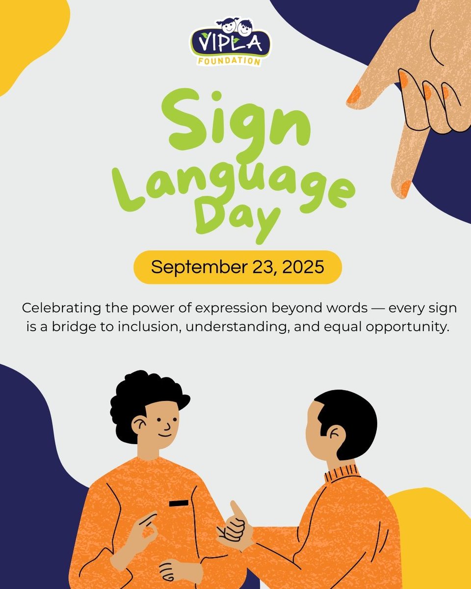 Viplafoundation's tweet image. On World Sign Language Day, we celebrate the power of expression in every form — spoken, signed, or felt from the heart.

At Vipla Foundation, we’re committed to building an inclusive world where every child’s voice matters.

#WorldSignLanguageDay #Inclusion #ViplaFoundation