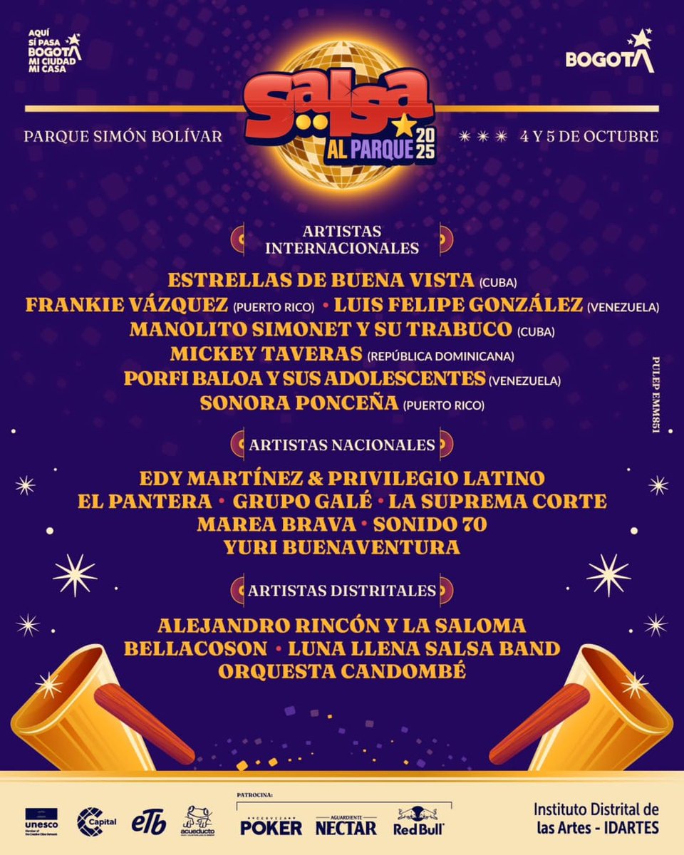 Esta es la nómina de artistas que tomarán parte en la nueva edición de Salsa al Parque. ¿Qué opinan?