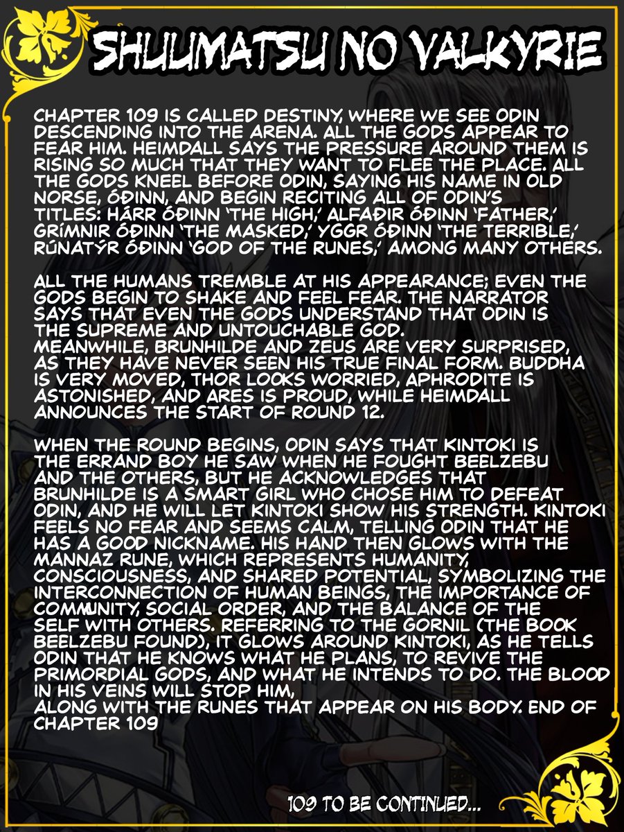 Shuumatsu no Valkyrie chapter 109 summary by <a href="/MitsuiFuka/">Fuka_cat</a> !

#shuumatsunovalkyrie 
#RecordofRagnarok