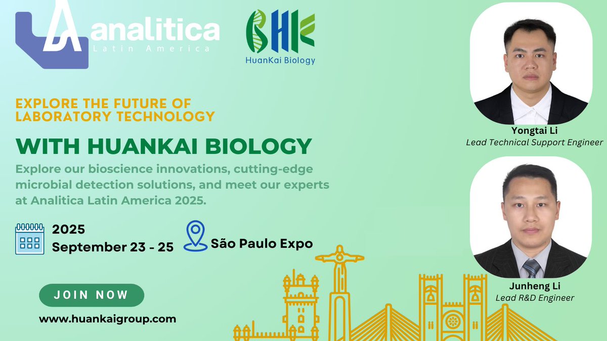 HuanKaiGroup's tweet image. 🌎✨ HuanKai is heading to Analitica Latin America 2025!
Join us to explore cutting-edge microbial detection solutions, bioscience innovations, and the future of laboratory technology. Don’t miss the chance to meet our experts on-site!
#Analitica2025 #HuanKai #LabTechnology…