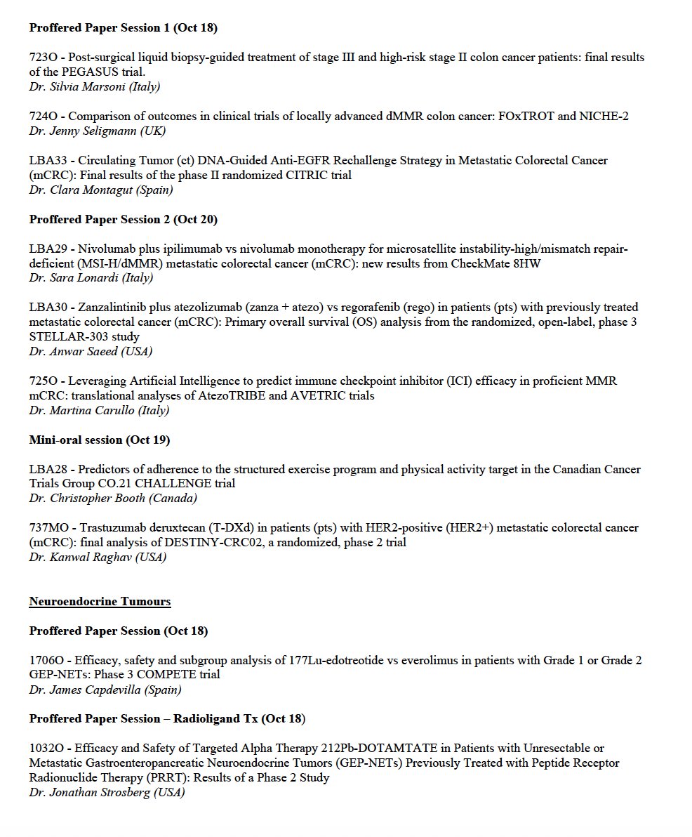 GillSharlene's tweet photo. Less than 4 weeks to #ESMO25 @myESMO 
LBA titles dropped today...
🚨 #GI abstracts #GIUpper #GILower #NETs 
My list below - notable mentions:
🌟FORTITUDE 101 - ph3 BEMA in FGFR2b+ G/GEJ
🌟DYNAMIC-III #ctDNA-guided adjuvant de-escalation in stage 3 CC  @JeanneTie @GICancer @CDNCancerTrials 
✴️STELLAR303 ph3 zanza/atezo in refractory mCRC @anwarsaeed3 
✴️INTEGRATE IIb - ph3 rego/nivo in refractory G/GEJ 
See you in #Berlin 👋
@OncoAlert