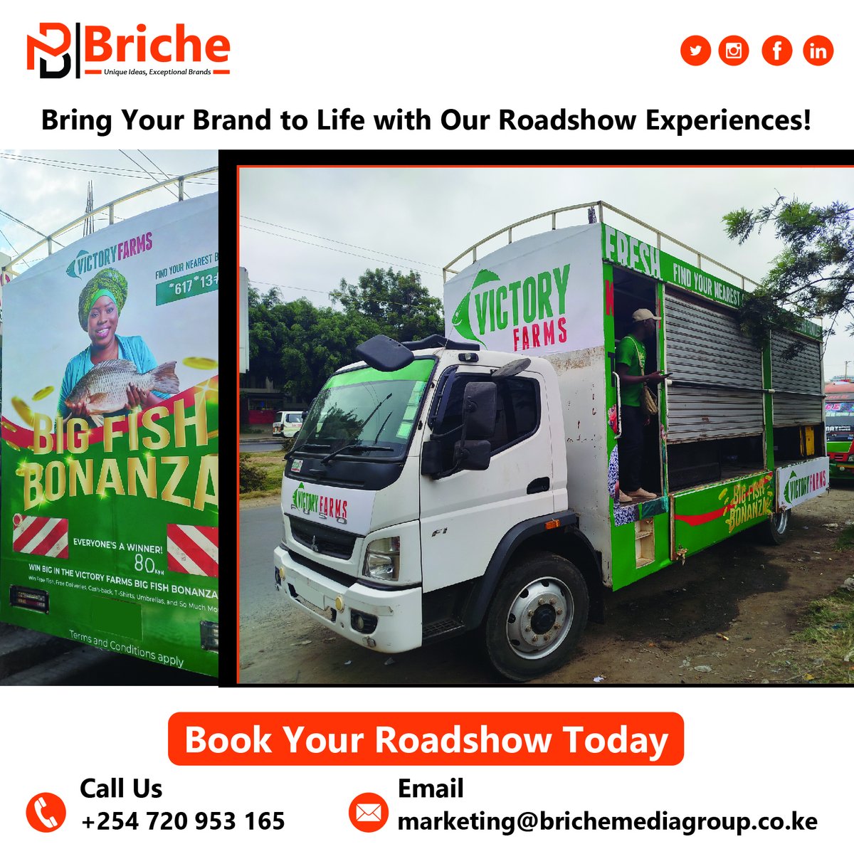 Hire us, <a href="/brichemedia/">Briche Media Group</a> for your brand(s)' activation, experiential marketing and roadshows.

0720 953 165, marketing@brichemediagroup.co.ke