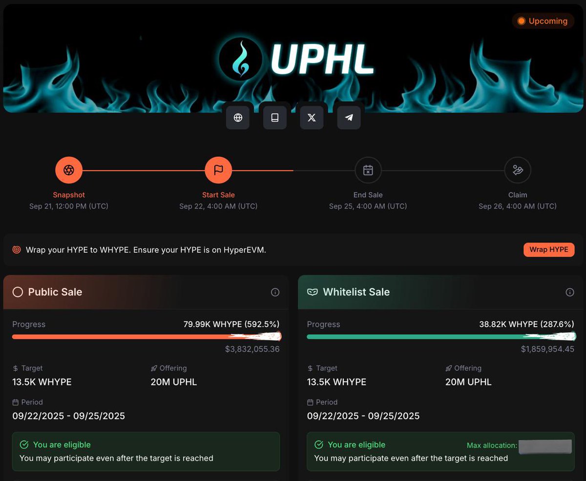 จัด launchpad $UPHL <a href="/Upheavalfi/">Upheaval</a> ไปนิดหน่อย เนื่องจากได้ whitelist มา

AMM DEX อันดับ 1 บน HyperEVM ออกเหรียญทั้งที ไม่น่ายับ 

แถมเหรียญ $PUP โคตรมูนมาก่อน

จัดได้ที่: based.one/launchpad
ถึงวันที่: 25 ก.ย. นี้
<a href="/BasedOneX/">Based</a> ref code: BEERE