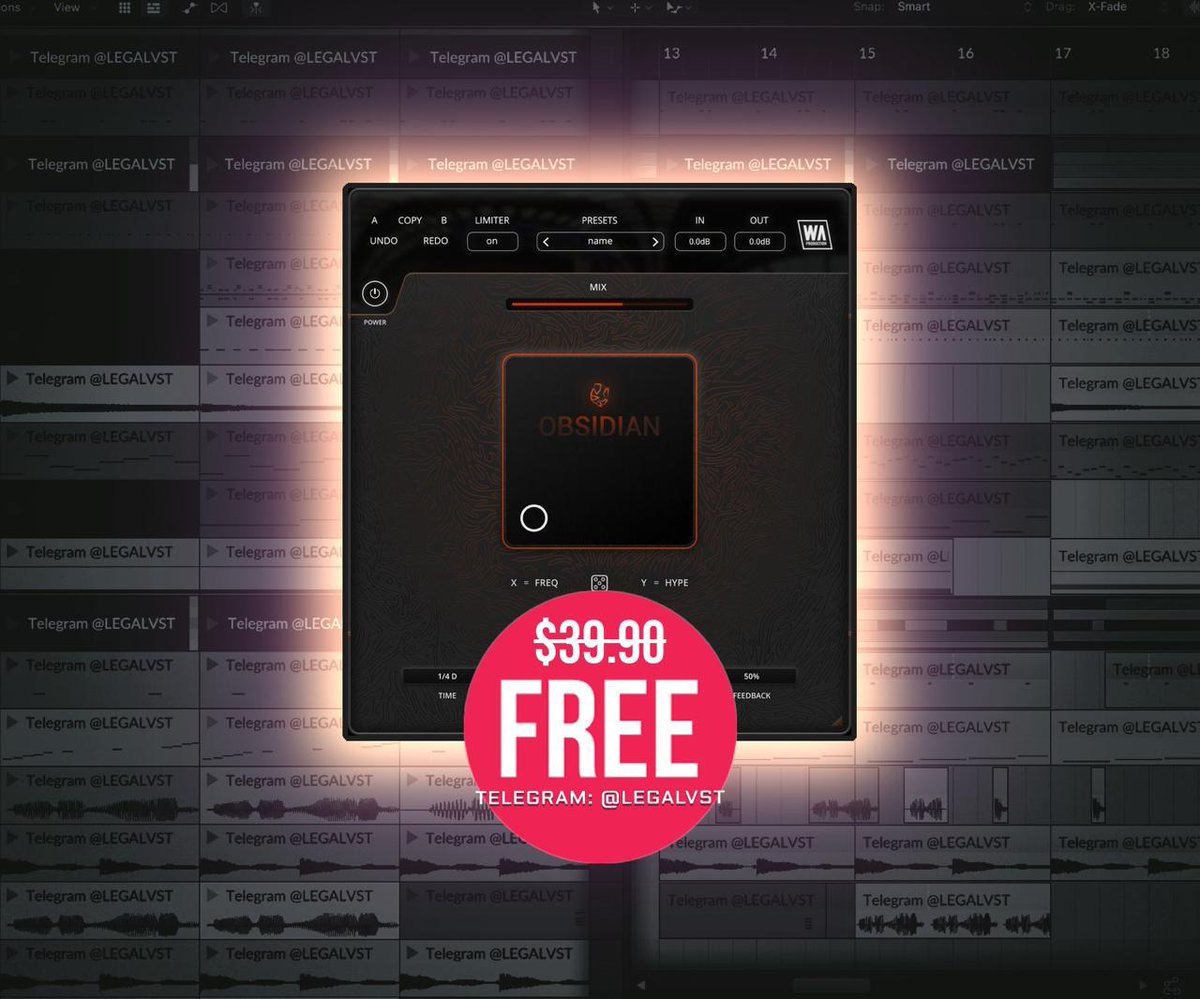 LEGAL_VST's tweet image. Obsidian by W. A. Production — FREE Modulation Plugin ✨🎛️
Spectral delay + FX matrix for synths, bass, drums & vocals.
Win & macOS (VST, VST3, AU, AAX)
FREE (reg. $39.90) until Oct 1st
Link in bio!
#freeplugin #modulation #sounddesign #LegalVST