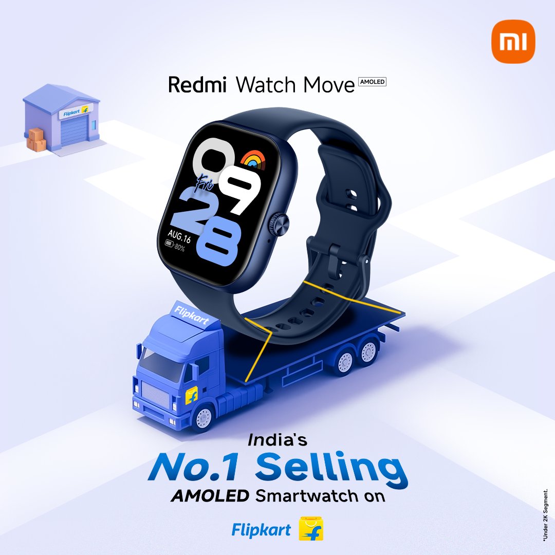 RedmiIndia's tweet image. The best-seller that everyone’s moving to!
#RedmiWatchMove is now India’s No.1 Selling AMOLED smartwatch on @Flipkart. 

This #DiwaliWithXiaomi, make it #YourNextBigMove. 

Buy now: bit.ly/_RedmiWatchMov…

#ItsABigDeal