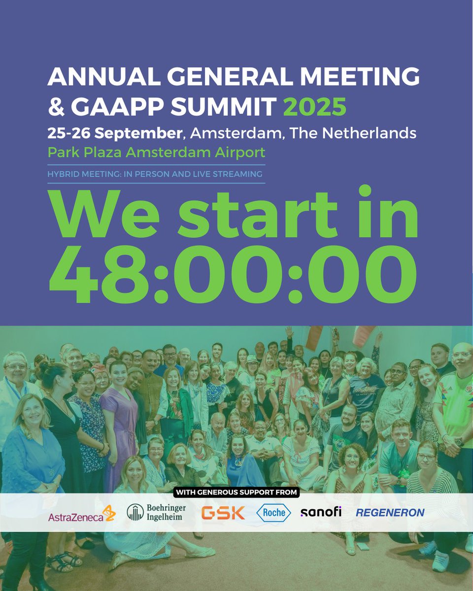 gaapporg's tweet photo. In just 48 hours, the GAAPP Summit 2025 begins in Amsterdam! 🇳🇱
Register to watch online: https://t.co/jXShoH9ThT
#GAAPPSummit2025 #GAAPP #Amsterdam #PatientAdvocacy #GlobalHealth #Allergies #LungHealth #SkinHealth #Community #Leadership #HybridEvent https://t.co/CVFauGlon3