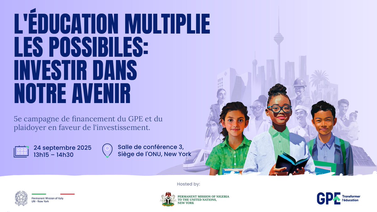 Le monde est à un moment décisif.

Demain, le GPE lance sa 5ᵉ campagne de financement pour inverser la tendance du sous-financement de l’éducation et #MultiplierLesPossibles pour près de 750 millions d’enfants.

🔴 Suivre en direct : g.pe/o2i750X06Pj

#FinancerlÉducation