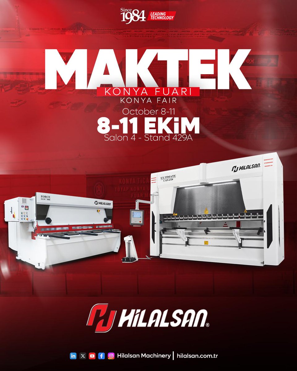 hilalsanmachine's tweet image. ✨ MAKTEK Konya’dayız!
8-11 Ekim tarihleri arasında Salon 4 – Stand 429A’dayız.
Gelin, makinelerimizi yakından inceleyin, birlikte geleceğin teknolojisini konuşalım.

#Hilalsan #MaktekKonya #Abkant #PressBrake #SheetMetal #SacBükme #MetalForming #LeadingTechnology