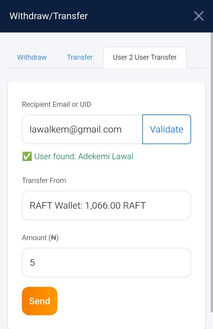 RotimiOfRaftech's tweet image. 🚀 Big Update on the RafTech App 🚀

We’re excited to announce a new feature: User-to-User Transactions right inside the @GoRaftech App!

👉 Now you can send and receive money instantly between RafTech users using either:

✅ Their Email Address

✅ Their Unique User ID (UID)…