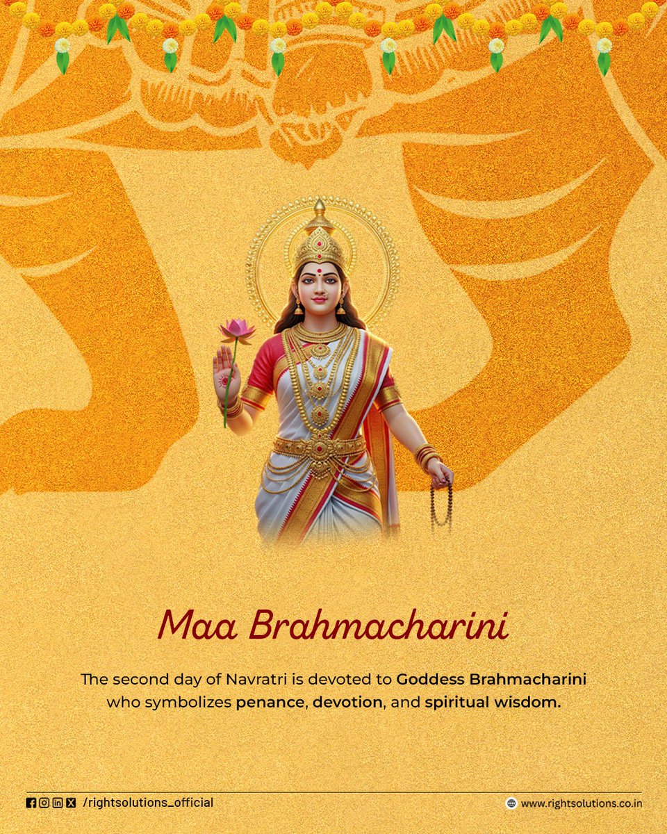 rightssolutions's tweet image. Today we worship Maa Brahmacharini, the goddess of wisdom, devotion, and strength. She blesses us with peace, patience, and courage to walk on the path of truth. 🌸🙏
#Navratri2025 #MaaBrahmacharini #HappyNavratri