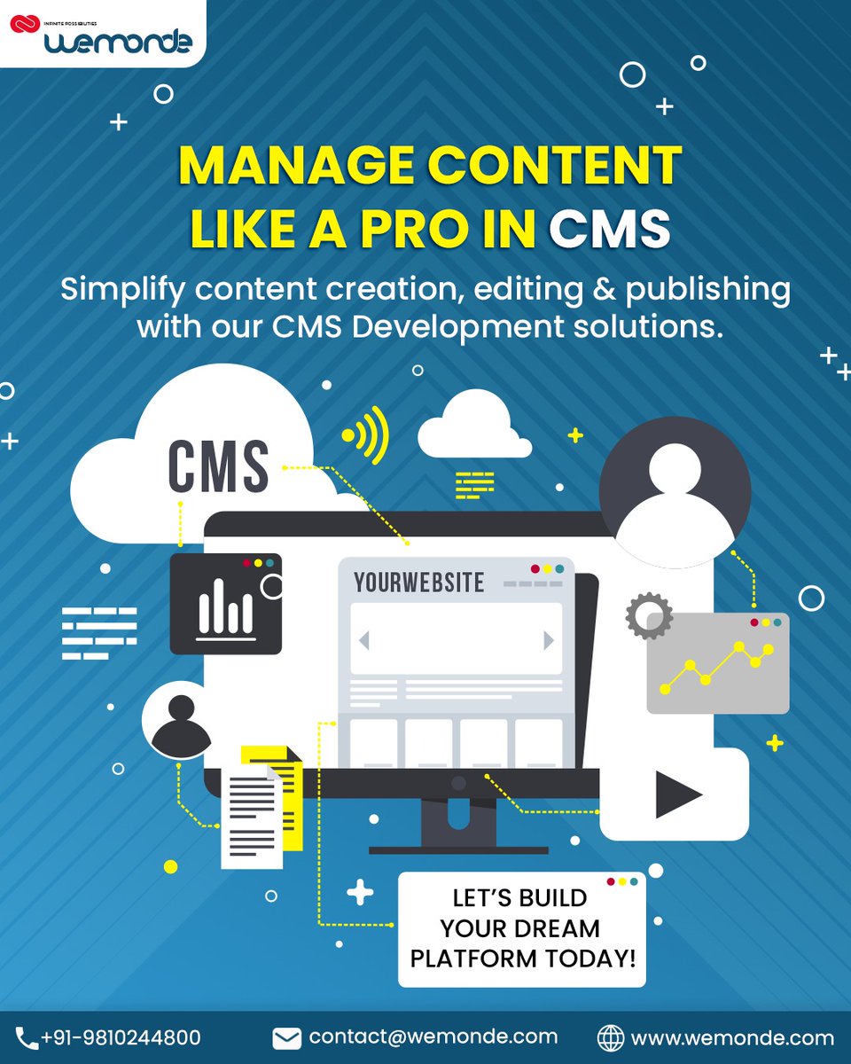 Manage Content Like a Pro! 🚀
Simplify creation, editing &amp; publishing with Wemonde’s CMS solutions.

📞 +91-9810244800 | 📧 contact@wemonde.com
 | 🌐 wemonde.com
.
.
.
.
.
.
.
#wemonde #cms #development #webdevelopment #marketing #business #startup #news #trends