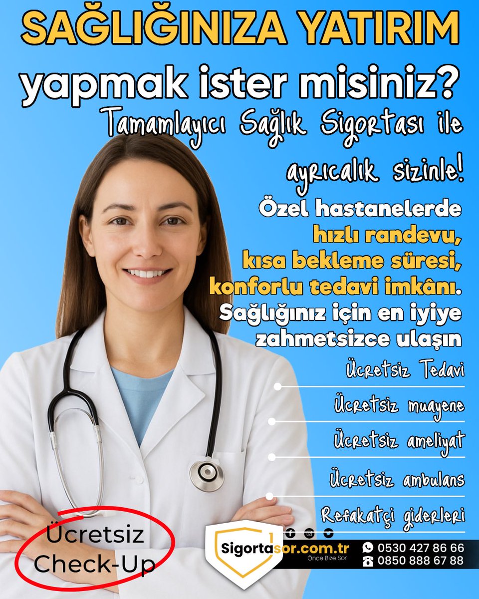 SAĞLIĞINIZ ÖNEMLİ 👨‍⚕️🩻👩‍⚕️

Fiyat teklifi ve detaylı bilgi için
👩‍💻sigortasor.com.tr
☎️(0 530) 427 86 66
📱(0 850) 888 67 88
#SigortaSor #ÖnceBizeSor #Sigorta #TürkiyeSigorta #QuickSigorta #MapfreSigorta #SompoSigorta #HepİyiSigorta #NeovaSigorta #TssSigortası #SağlıkSigortası