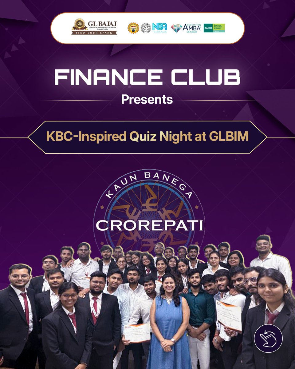 glbajajimr's tweet image. Fastest fingers first, finance-style! 💡📈 

The KBC-inspired Finance Quiz Night at GLBIMR was packed with learning, laughter, and a little bit of jackpot drama 💸. 

Check out the highlights of who reigned as our money ‘Crorepati’!💰

#FinanceClub #FinancialFun #KBCQuiz #Money