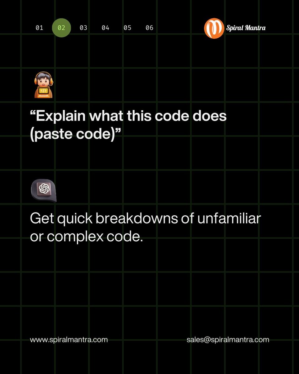 spiral_mantra's tweet image. Maximize your developer efficiency with AI.
.
These top 5 ChatGPT prompts help with everything from understanding legacy code to generating test cases — instantly.

#CodeBetter #DevTools #AIForDevelopers #ChatGPTPrompts #ProductiveDev #chatgpt