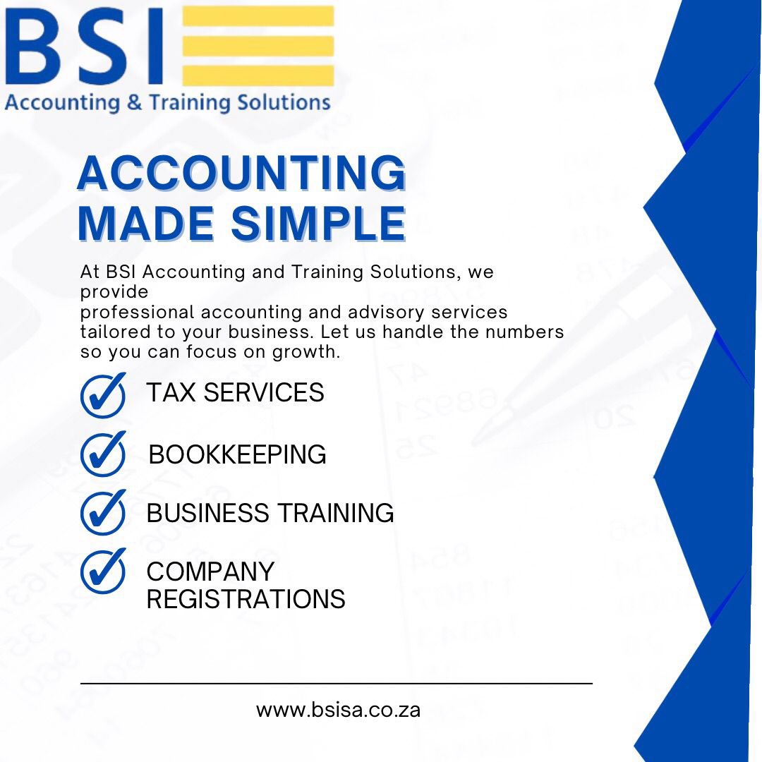 bsiaccountingsa's tweet image. Your partner in growth: tax, books, training &amp;amp; company registrations simplified📊📈🧾

#AccountingMadeSimple #BusinessSuccess #BusinessGrowth #ProfessionalServices #Entrepreneurship #AccountingSolutions #accountingservices #bsisa