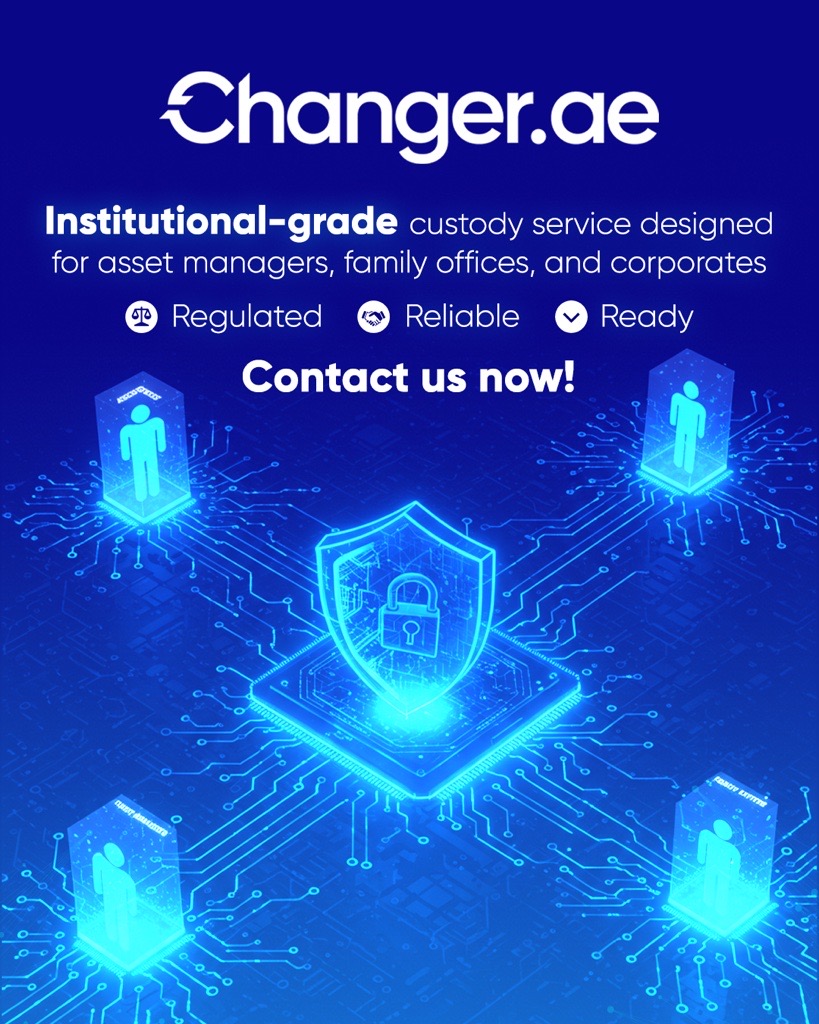 🔒 Institutional-grade custody for your digital assets.
Secure. Compliant. Always protected.

📩 Contact us now to safeguard your future with Changer.ae. 

#CryptoCustody #ChangerAE #SecureWithChanger #DigitalAssets