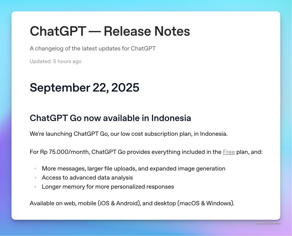 btibor91's tweet image. The ChatGPT Go plan is now officially available in Indonesia