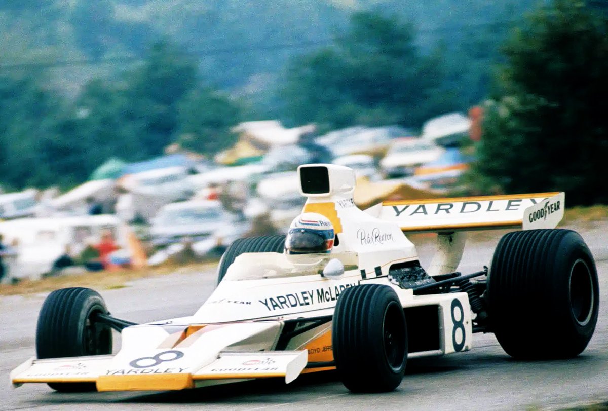 TheBishF1's tweet image. #OnThisDay in ’73 Peter Revson (pic) won a wet-dry #CanadianGP. Well, maybe. The organisers messed up their lap charts &amp;amp; many thought he hadn’t won at all. Some thought Howden Ganley had won. What does Ganley think? “No doubt about it: Emerson Fittipaldi,” says Howden today. 🤯