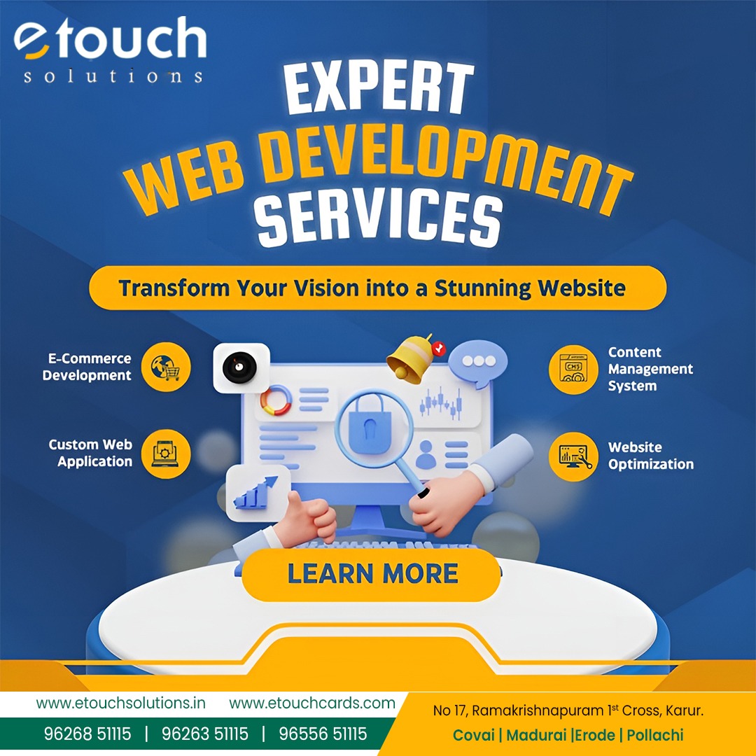 EtouchS89870's tweet image. 💻 Transform your vision into a stunning website – expert web development &amp;amp; e-commerce solutions at Etouch Solutions!      

#EtouchSolutions #WebDevelopment #EcommerceDevelopment