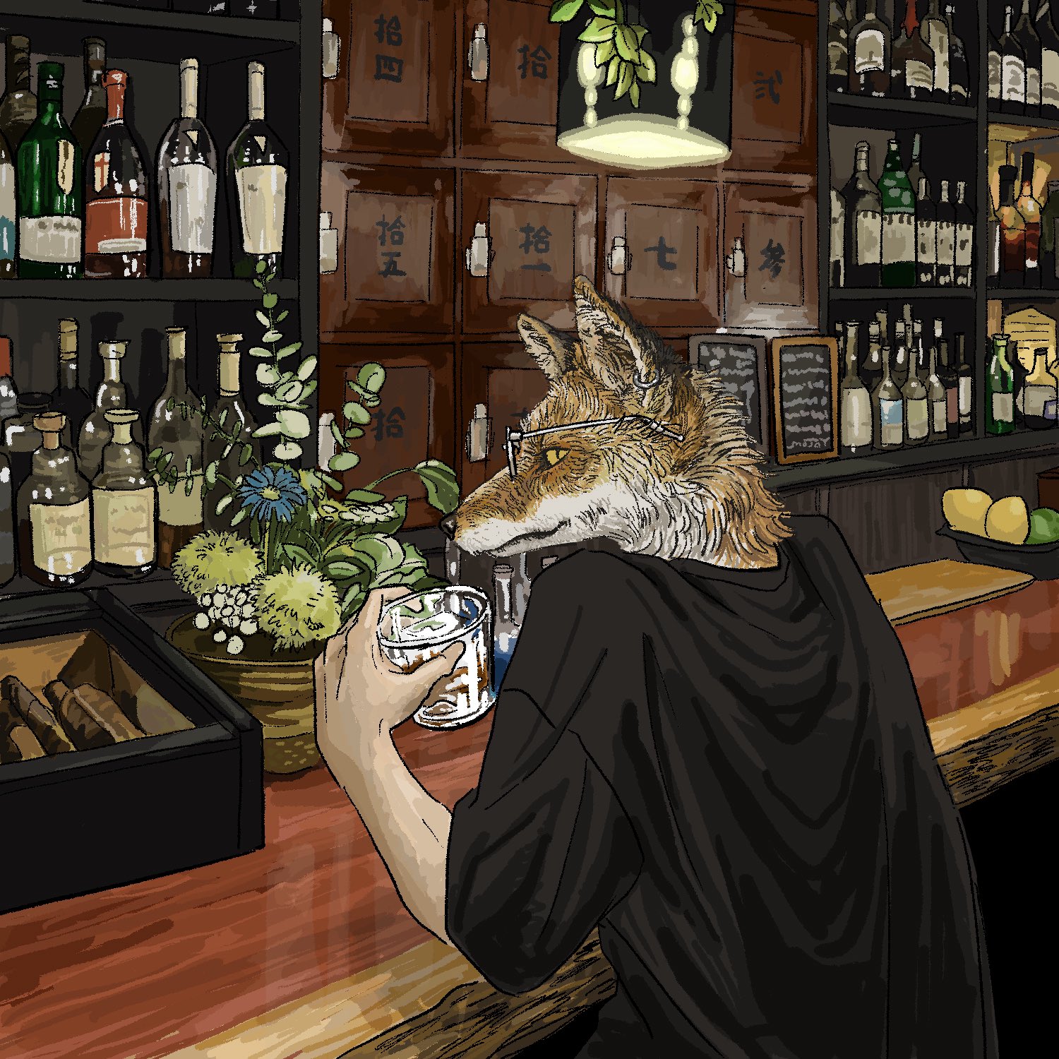 【原画】『大陸間移動装置』（絵画　動物　チワワ　黒猫　植物　龍　苔　蛇） 原画】『大陸間移動装置』（絵画 動物 チワワ 黒猫 植物 龍 苔 蛇）