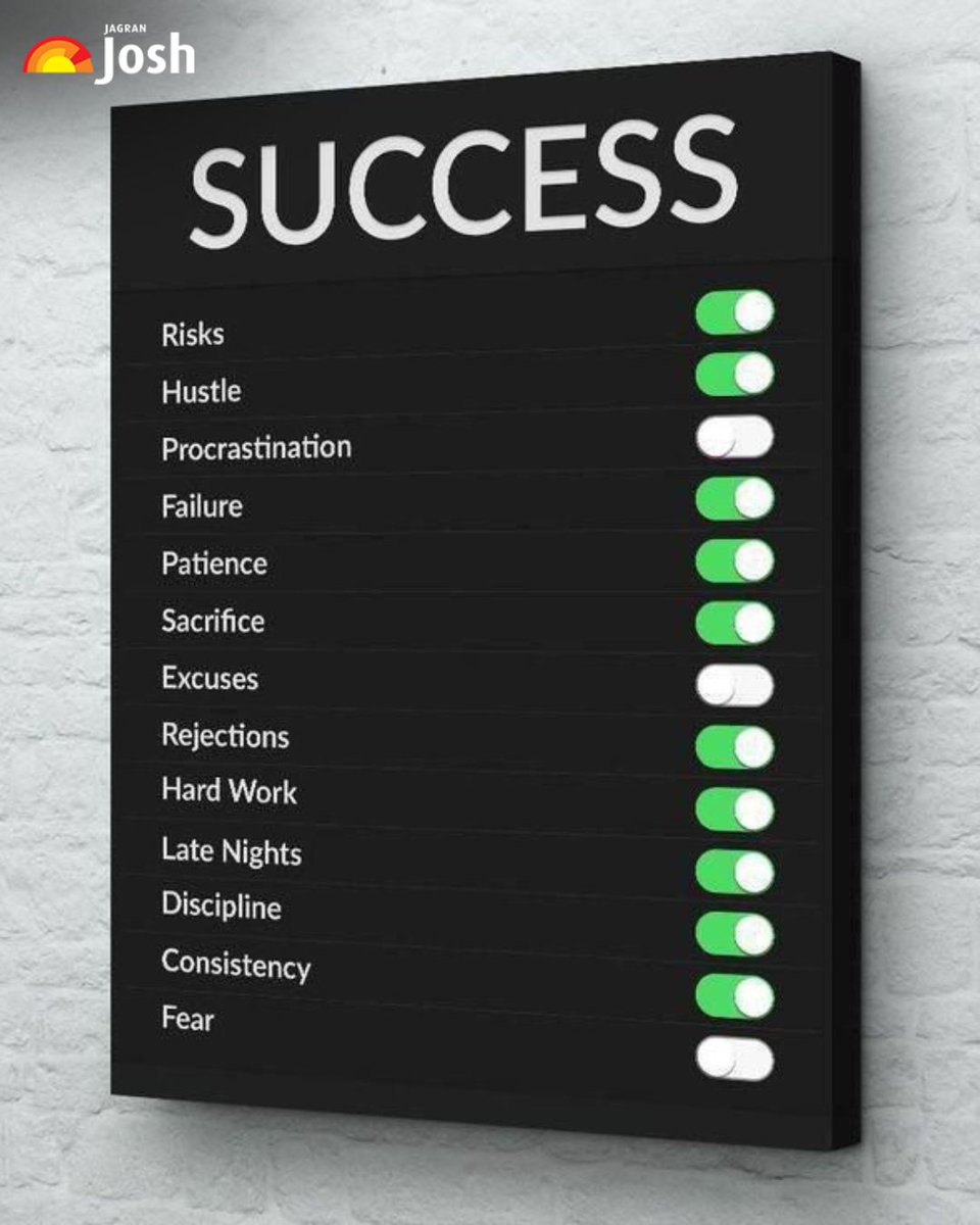 Jagranjosh's tweet image. Success is not luck…it’s a choice. Switch on hustle, discipline &amp;amp; consistency. Switch off fear &amp;amp; excuses.

#SuccessMindset #HardWorkPaysOff #Discipline #Consistency #Hustle #JagranJosh