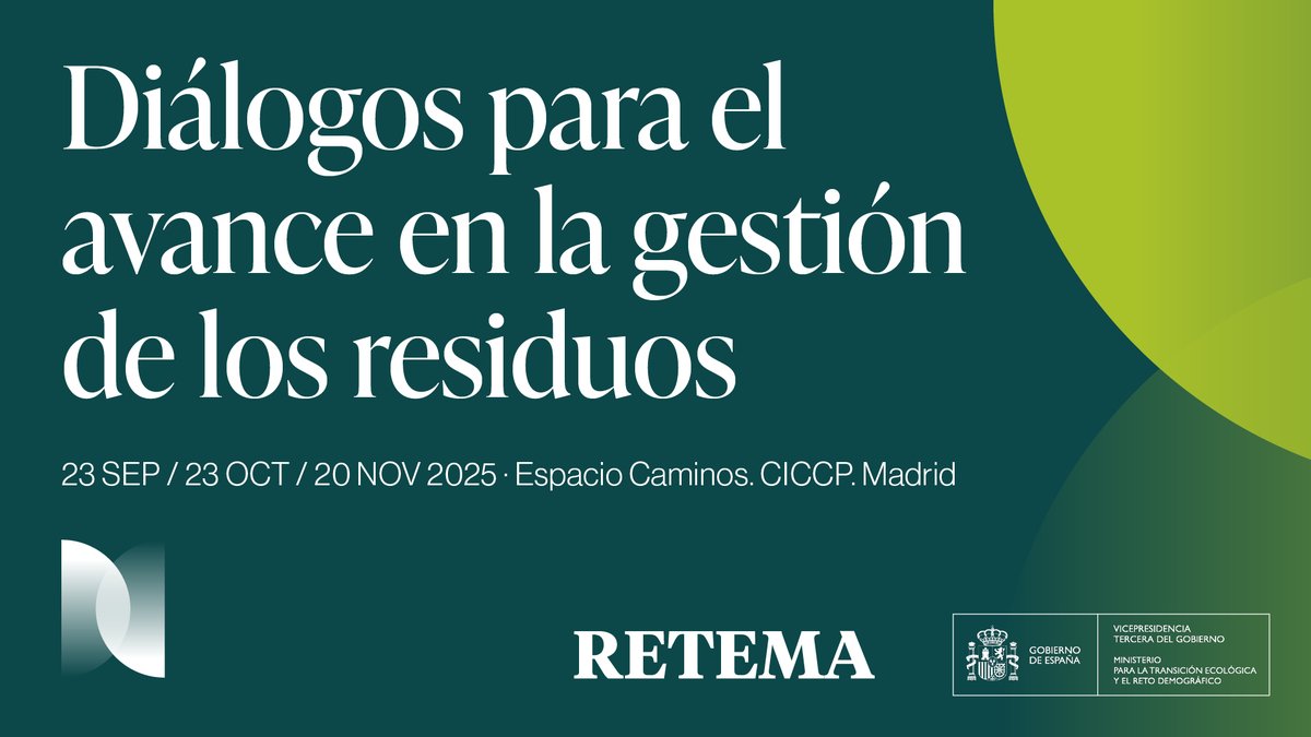 📢 ¡Es hoy! Arranca en Madrid el ciclo de #DiálogosResiduos ♻️, impulsado por <a href="/RevistaRETEMA/">RETEMA, Revista Técnica de Medio Ambiente</a> y <a href="/mitecogob/">Transición Ecológica y Reto Demográfico</a>. 

🎯 Tres jornadas, seis sesiones, y un objetivo común: avanzar hacia una gestión circular y eficiente de los #residuos. 

📍 ¡Os esperamos a las 9:00h en @ColegioCaminos!