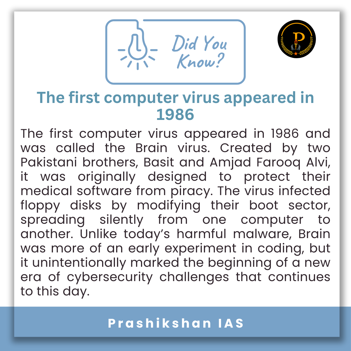 PrashikshanIAS's tweet image. The Birth of Brain: The World’s First Computer Virus (1986)

#FirstComputerVirus #BrainVirus #CyberHistory #TechFacts #CyberSecurity #MalwareHistory #1986Facts #WeirdTech #TechTrivia #HackingHistory #ComputerFacts #CyberWorld #TechnologyHistory #DigitalEra