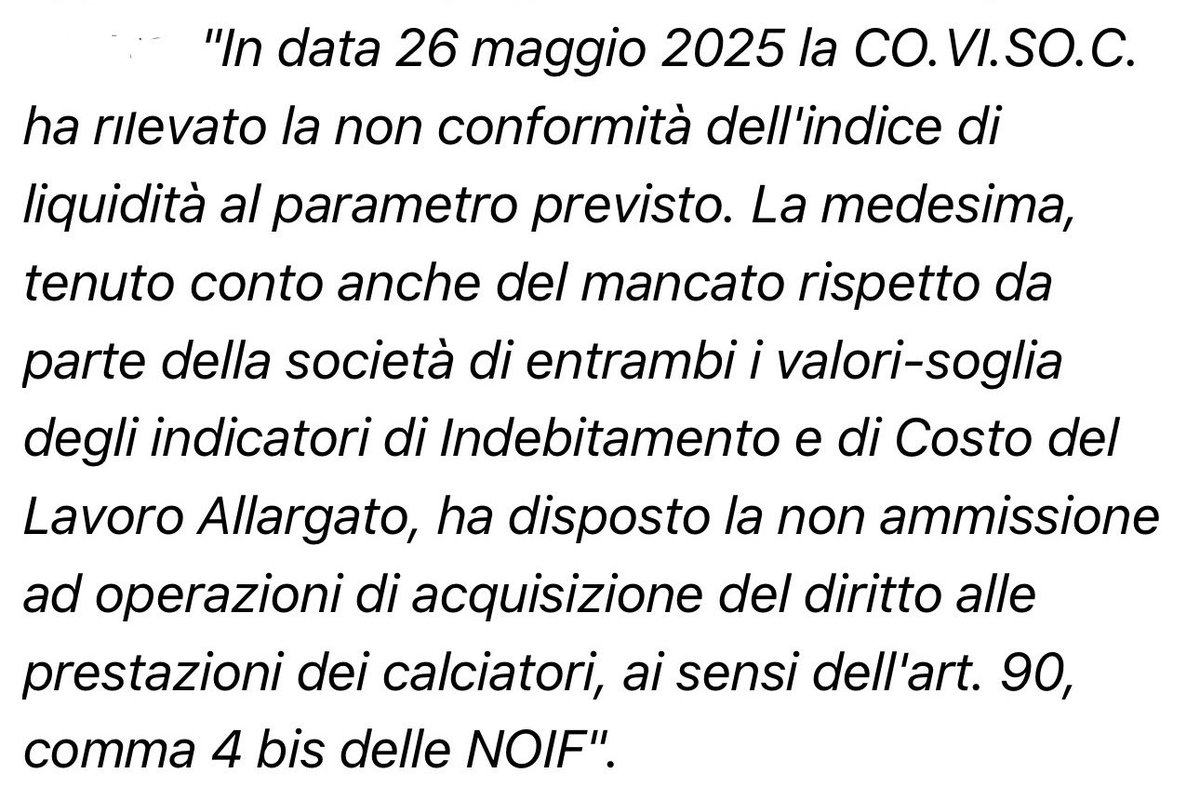 SpaceLazio's tweet image. Questo il comunicato stampa della COVISOC che annuncia il blocco del mercato alla #Lazio, come si legge nel bilancio approvato al 30 giugno 2025.
La data é il giorno dopo la sconfitta con il Lecce, con la società che sapeva di questo blocco ben prima dell’arrivo di #Sarri