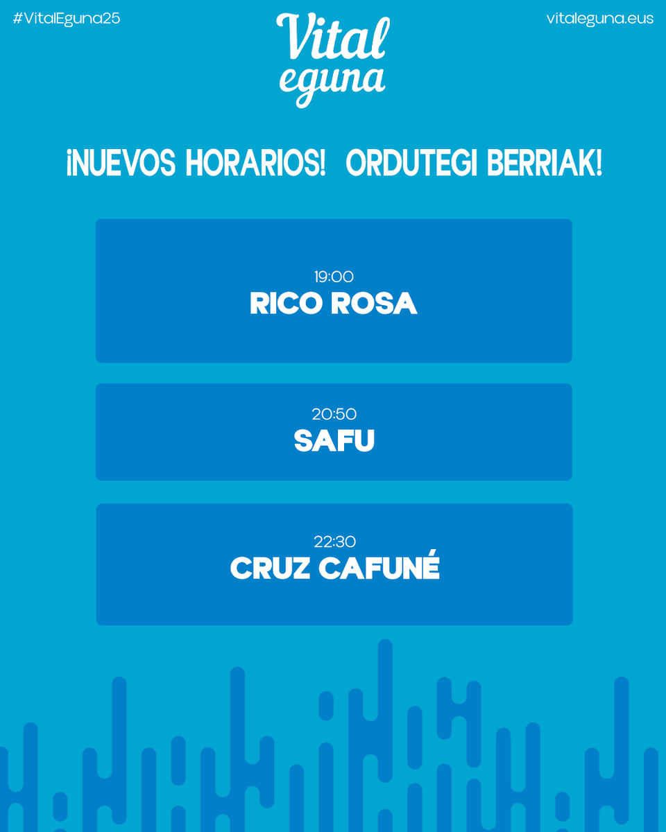 ‼️ORDUTEGIEN ALDAKETA‼️

Arrazoi logistikoengatik, ordutegietan aldaketa txiki bat egin behar izan dugu. Behin betikoekin uzten zaituztegu eta barkamena eskatzen dizuegu 🙏

#vitaleguna25