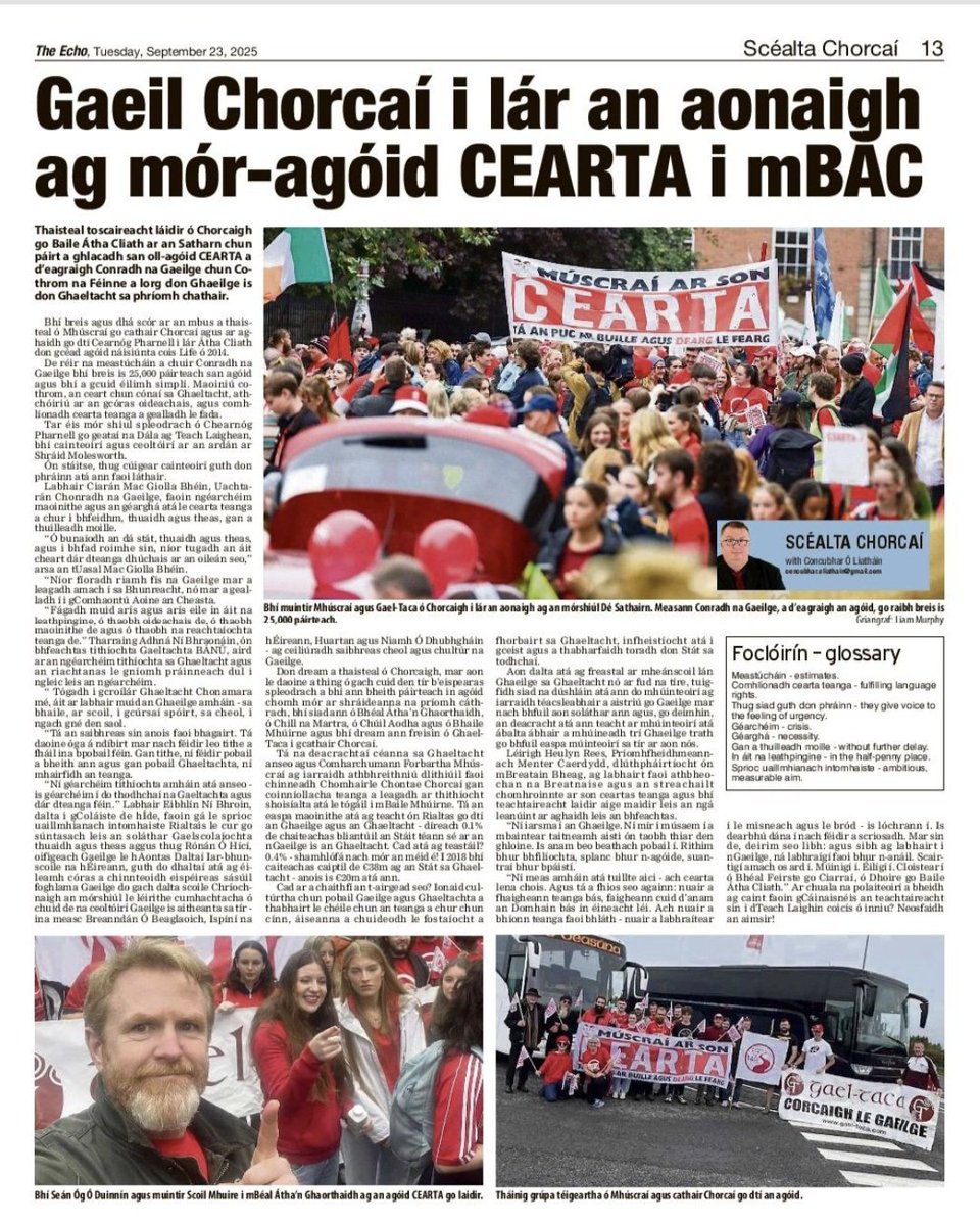 igaeilge's tweet image. Bhí slua ó Ghaeltacht Mhúscraí agus ó chathair Chorcaí ag an mór agóid #CEARTA sa phríomh chathair Dé Sathairn. Tá an Poc ar Buile agus #Dearg le fearg! #Gaeilge @CnaG @dreamdearg @GaelTaca @CFM_Teoranta @saolodheas