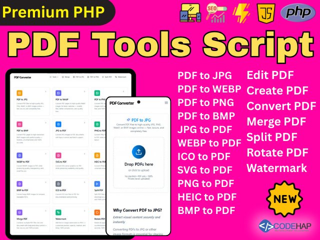 CodeHap's tweet image. Premium PHP PDF Tools Script – Convert, Merge, Split, Watermark & More
codehap.com/store/php-pdf-…
This Powerful PHP PDF Tools Script. Includes PDF To JPG/PNG, Merge PDF, Split PDF, Watermark, Rotate PDF, And More. 100% Responsive, Fast, Secure, And User-friendly.