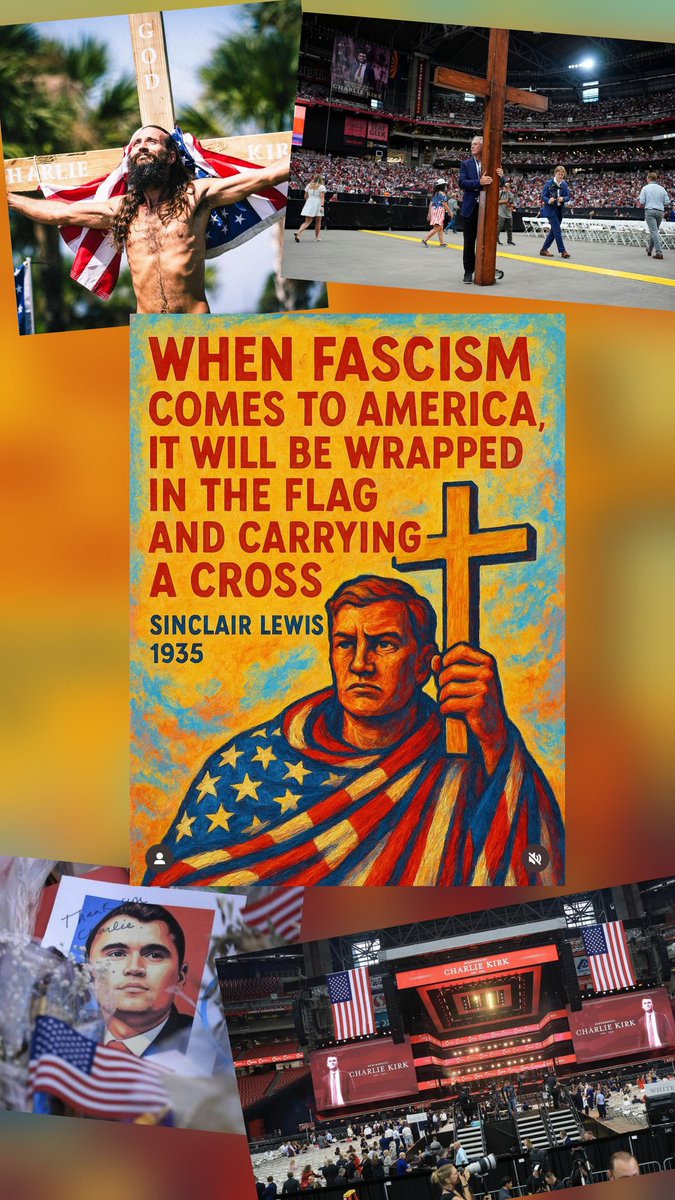 Der US-Schriftsteller Sinklair Lewis - der erste Amerikaner dem der Nobelpreis für Literatur verliehen wurde - vermutete es damals bereits:

▶️ Der Faschismus wird von Flaggen umhüllt und ein Kreuz tragend nach Amerika kommen. 

Er hatte leider den Nagel auf den Kopf getroffen.