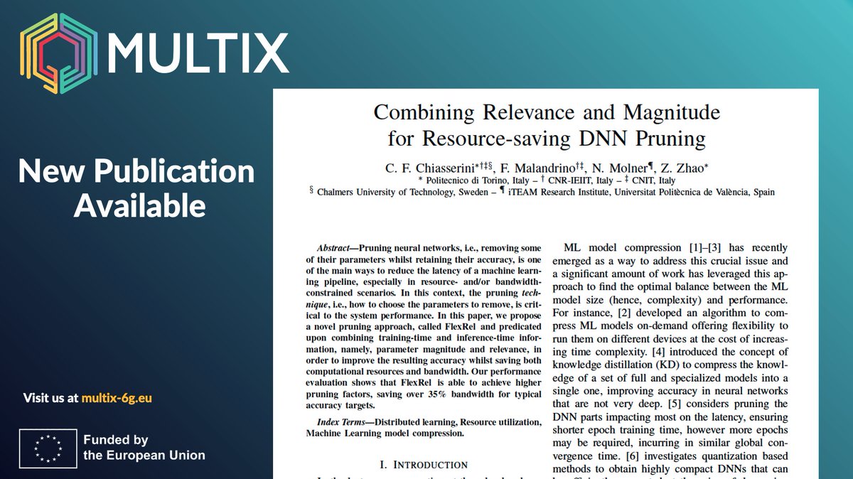 MultiX6GProject's tweet image. New paper!

🎉 FlexRel prunes DNNs by combining parameter magnitude &amp;amp; relevance, cutting &amp;gt;35% bandwidth while keeping accuracy. Faster, leaner AI for resource-constrained environments—every ms &amp;amp; MB saved!

Read it👉zenodo.org/records/152744…

#AI #ML #EdgeComputing #DeepLearning