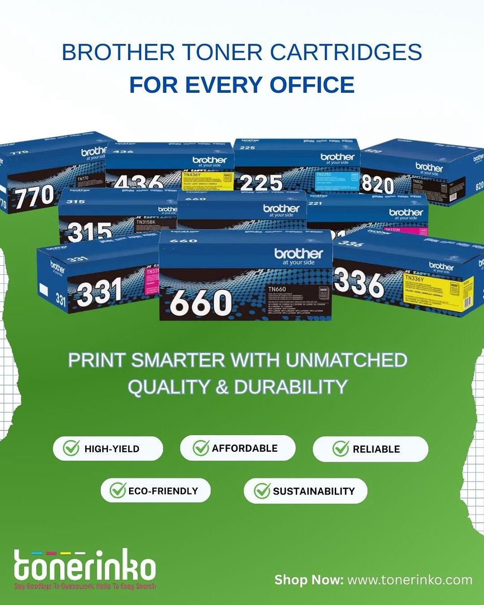 TonerinkoDubai's tweet image. Stock up smarter! Order Brother toner cartridges in bulk and enjoy unbeatable prices with assured quality. Perfect for offices, resellers, and bulk buyers at tonerInko.com

#brothertoner #tonercartridges #bulktoner #bulkcartridges #printerconsumables #officeprinting