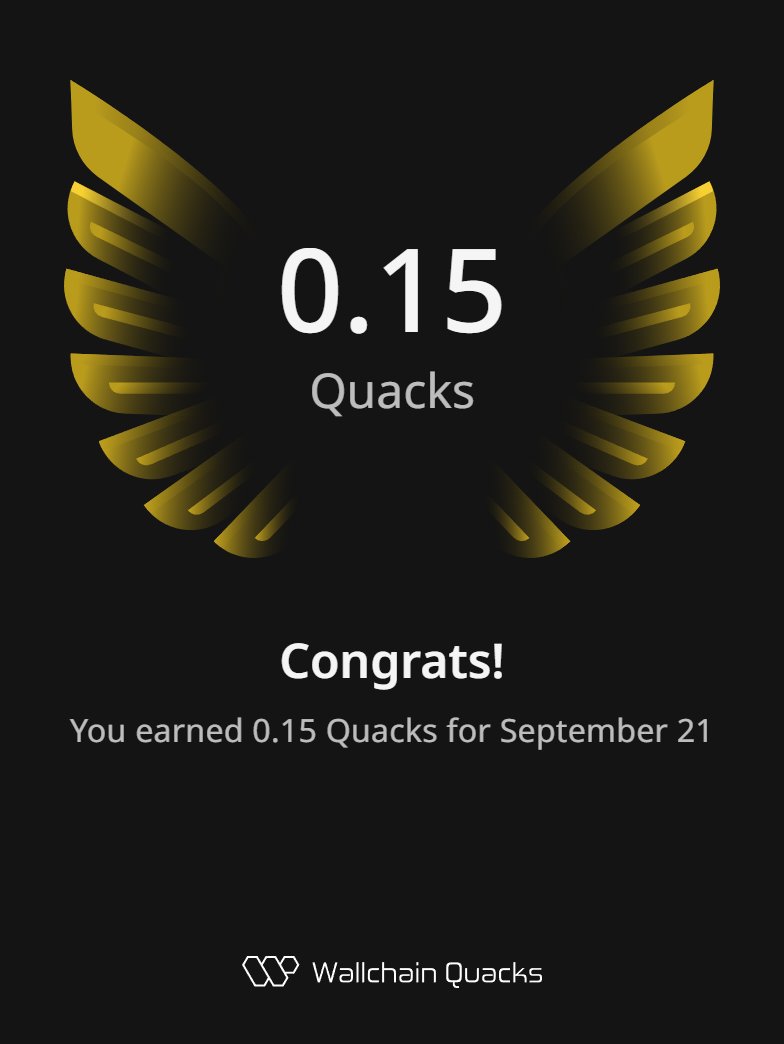 iCY iCE (@cryptoiice) on Twitter photo Just earned 0.15 Quacks on <a href="/wallchain_xyz/">Wallchain Quacks</a> in one day 🦆
Turn insights into rewards and climb the leaderboard 🥇 Just earned 0.15 Quacks on <a href="/wallchain_xyz/">Wallchain Quacks</a> in one day 🦆
Turn insights into rewards and climb the leaderboard 🥇