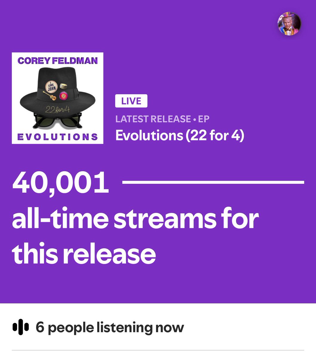 AMAZING!!! THANK U ALL 4 BEING THE 1ST 2 STREAM MY BRAND NEW EP #EVOLUTIONS22FOR4, &amp; HELPING ME BREAK A NEW PERSONAL RECORD! FUN FACT...WHEN I RELEASED MY 1ST ALBUM #LOVELEFT IN 1993, IT TOOK A WHOLE DECADE 2 SELL 1,000 COPIES! 2DAY WE STREAMED 40K COPIES ON @SPOTIFY ALONE!!