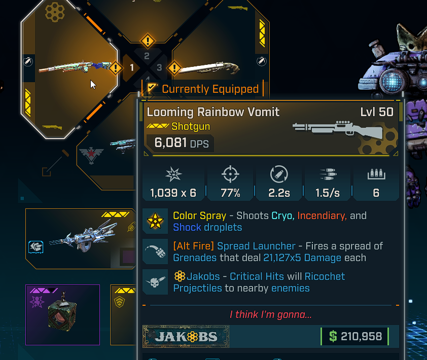 deejay4star's tweet photo. My first shiny legendary in @Borderlands 4 is a rainbow vomit with a friggin spread launcher on it. Holy gods of RNG blessed me. https://t.co/FMQxkUH5Yg