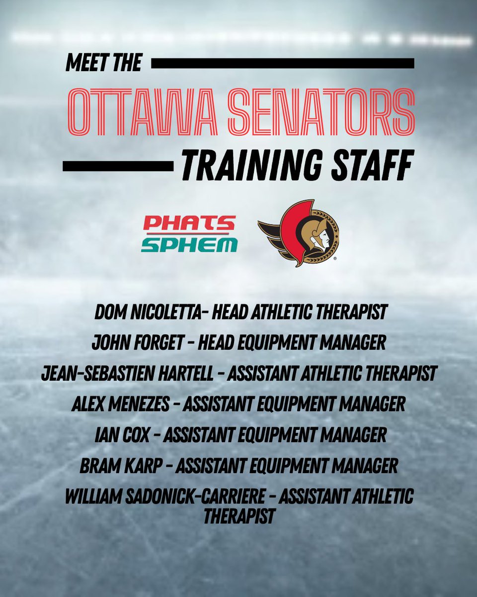 PHATS_SPHEM's tweet image. Today we head to Canada’s capital to meet the @Senators Training Staff! They are hard at work as they prepare for the upcoming @NHL season. 

#sens #senators #ottawa #nhl #hockey