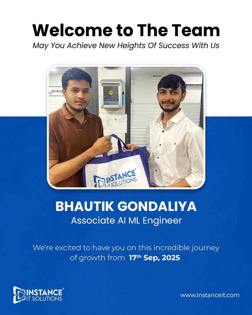 instance_it's tweet image. Welcome aboard, we can’t wait to achieve milestones with you! 🙌
Here’s to new opportunities, exciting challenges, and collective growth together. 💙

#InstanceITSolutions #WelcomeOnBoard #NewJoiners #SeptemberJourney #TeamGrowth #InnovationTogether #WorkplaceCulture