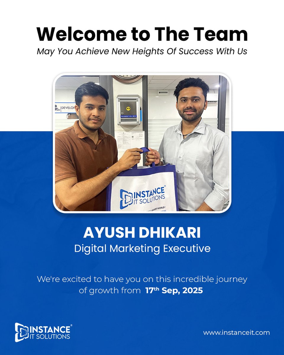 instance_it's tweet image. Welcome aboard, we can’t wait to achieve milestones with you! 🙌
Here’s to new opportunities, exciting challenges, and collective growth together. 💙

#InstanceITSolutions #WelcomeOnBoard #NewJoiners #SeptemberJourney #TeamGrowth #InnovationTogether #WorkplaceCulture