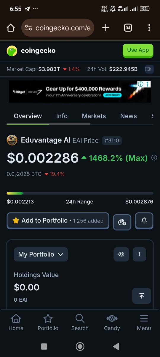 PeterTyowuhe's tweet photo. Eduvantage AI - EAI on Solana Blockchain is set for the next massive upward movement... Track performance and full token info at @coingecko Aggregator platform via; https://t.co/zb4PpwkN1i…

Or Visit EAI website: https://t.co/px2x1Ei8S5

EAI 
YOU DON'T HAVE TO MISS OUT https://t.co/T5VJS9gUhk
