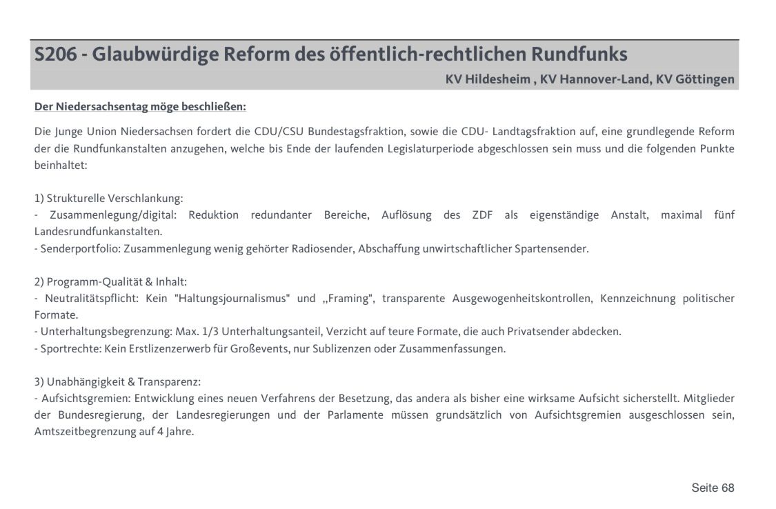 Reform bis Ende der laufenden Legislatur oder Abschaffung: der CDU Nachwuchs aus Niedersachsen macht...