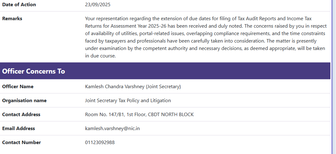 pareekvikas's tweet photo. I received the attached reply on the grievance registered by me on the PMOPG portal.
Reply is given by office of Sh. Kamlesh Chandra Varshney, Joint Secretary (Tax Policy &amp; Litigation), CBDT https://t.co/fXDyaGymuX