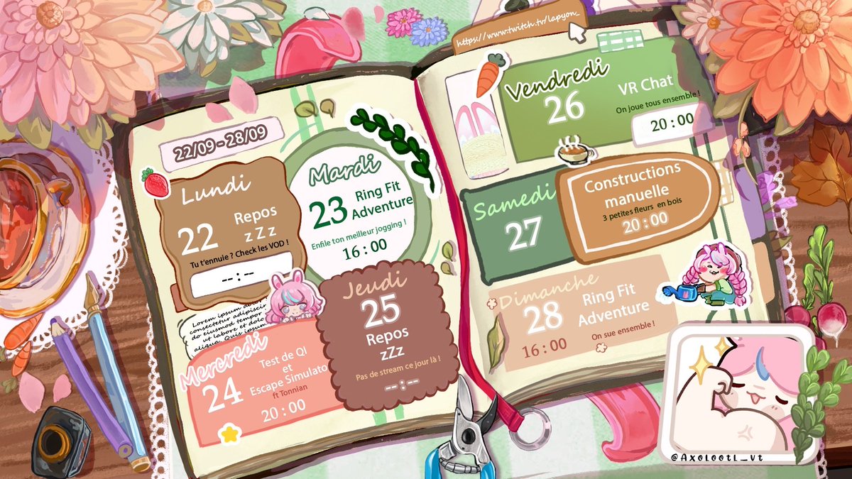 Hello, voici le planning de la semaine !  On se retrouve donc cet après-midi à 16h pour du ring fit !